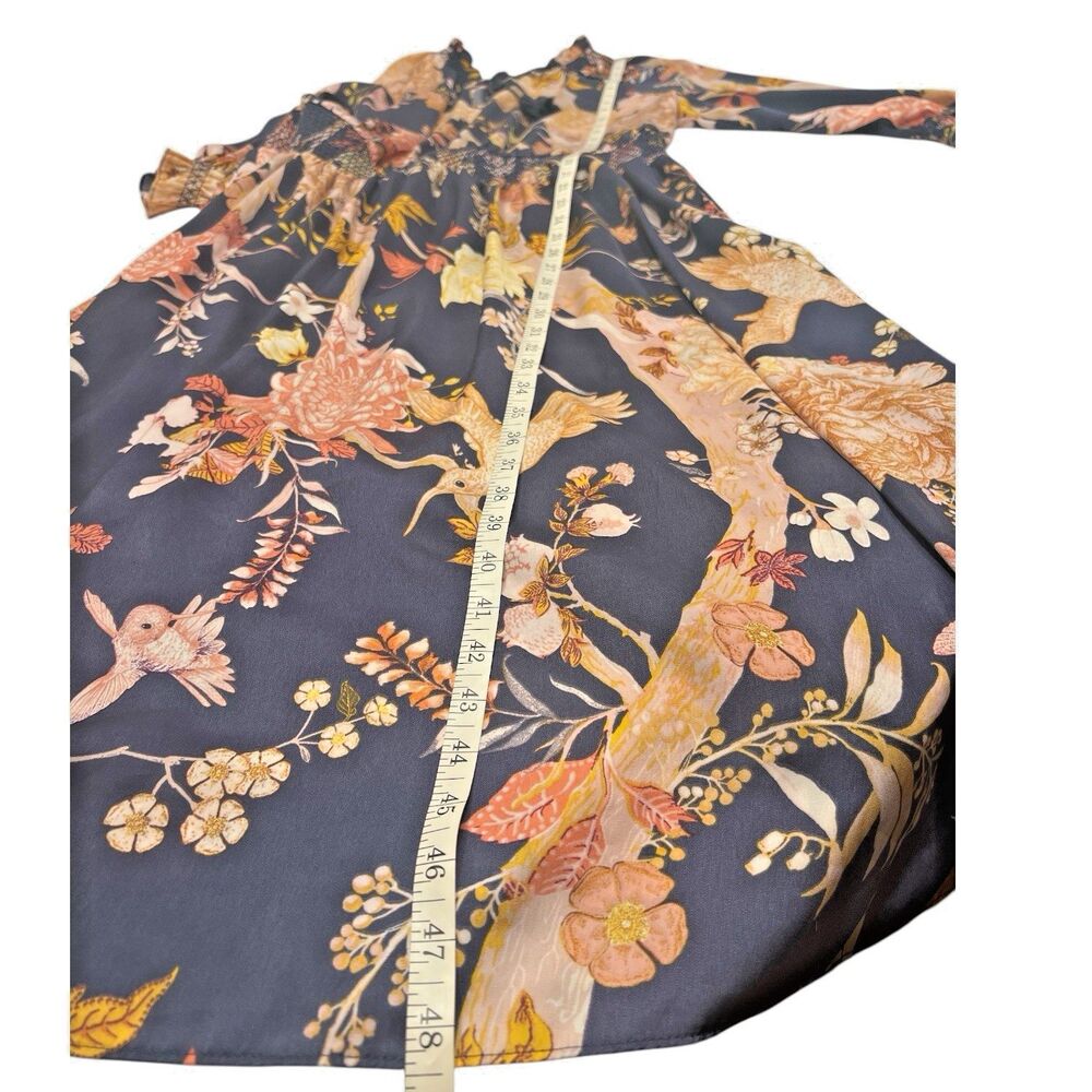 Slate Blue Floral Smocked Midi Dress Elastic Waist Boho Plus Size 0X 14W Spring - Picture 7 of 12